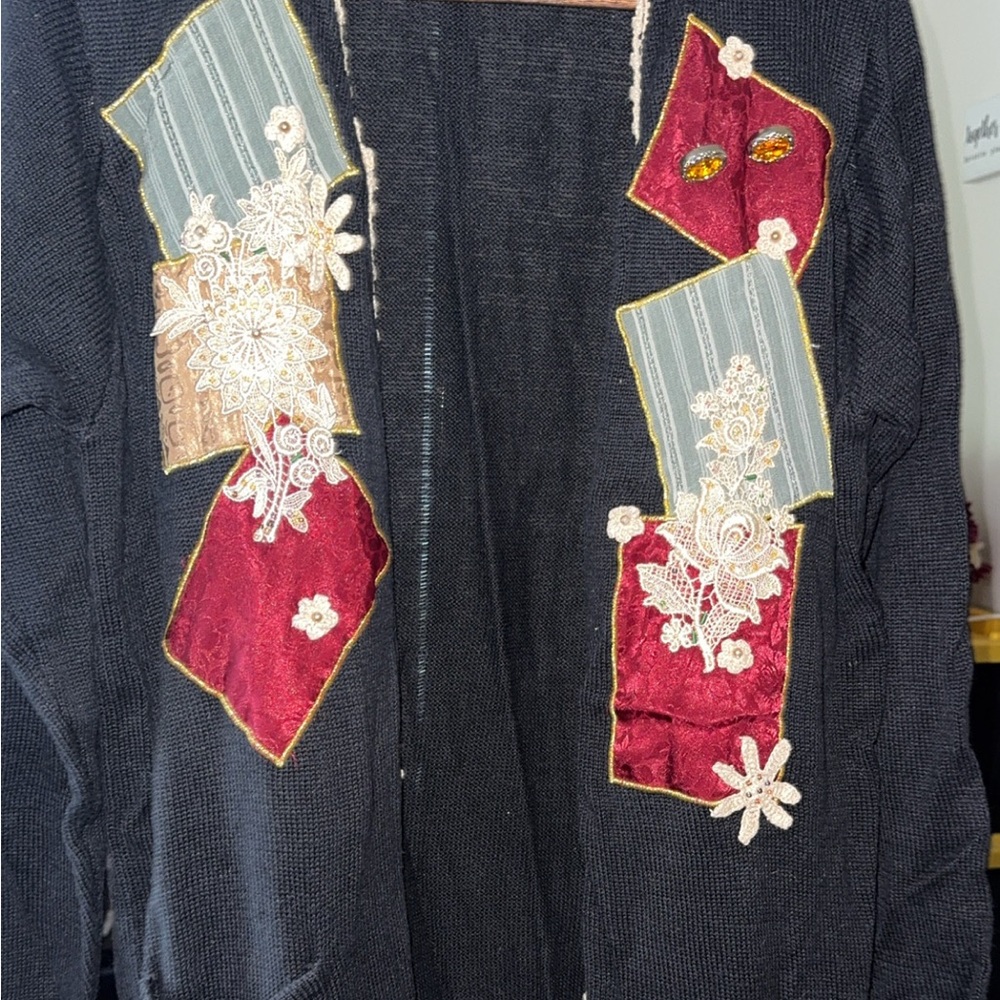 Black Cardigan with Patchwork and Embroidery